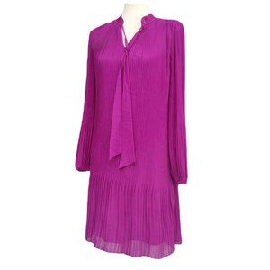 DNKY Magenta Pink Pleated Long Sleeve Lined Tunic Dress with Front Bow Size 6